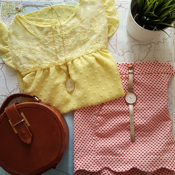 Yellow Lace Polka Dots Blouse - Picture 1 of 2